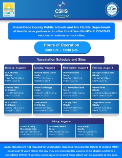 COVID-19 vaccines available at select school sites.